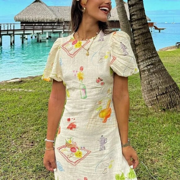 Apricot Casual Women's Elegant Printed Backless Boho Dress - Picture 9 of 11